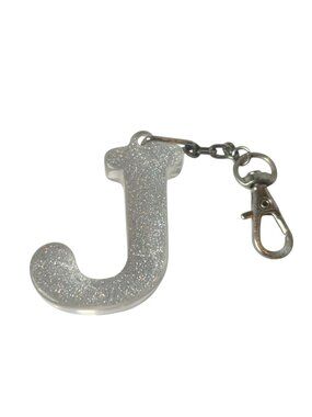 Girls Glitter Initial J Keychain Charm Silver Hook Chain Attach Bags Backpack